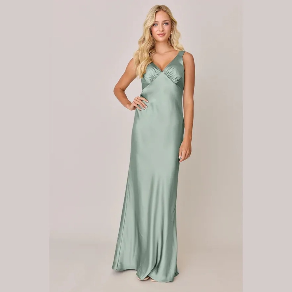 Revelry Audrey Satin Dress - Sage color, size 2